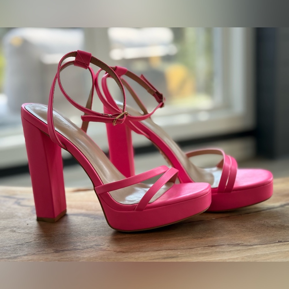 Women's Hot Pink Platform Block Heel Sandals